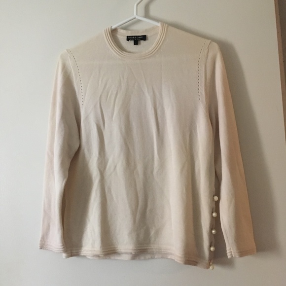 MARLOWE 100% Cashmere Cream Crew Neck Button Side Sweater L - Picture 1 of 4